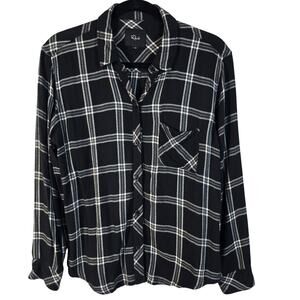 Rails Hunter Shirt Women's M Ash Cream Gray Window Pane Plaid Classic Casual